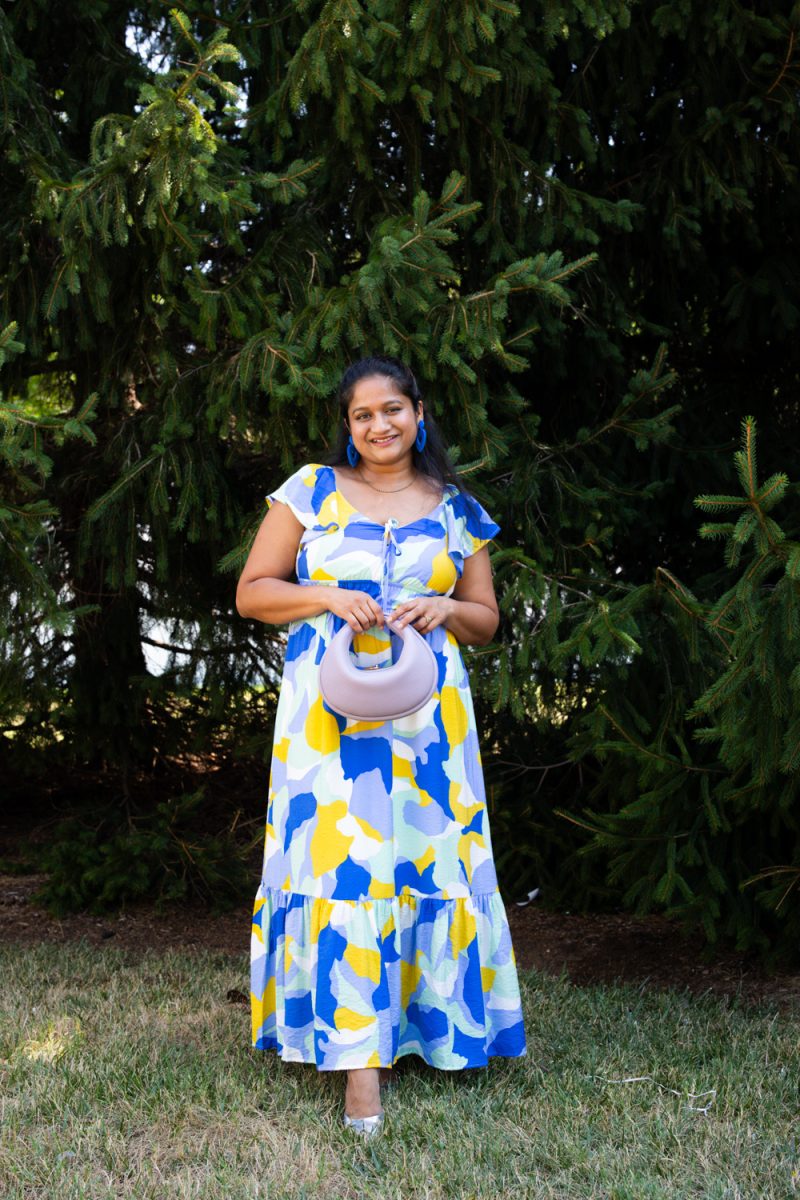 Wearing Nine West Flutter Sleeve Maxi Dress, Songmont Luna bag by Top US modest Blog Dreaming Loud