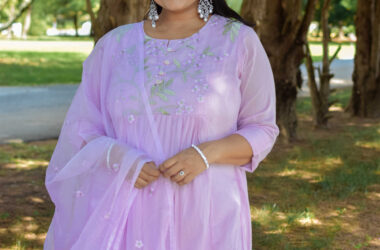 Maternity Friendly Kurta Set, Lilac Kurta set, Pregnancy Kurta set,zircon diamond big statement earrings by Top US Indian Blogger Dreaming Loud