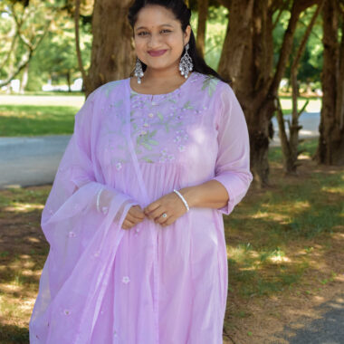 Maternity Friendly Kurta Set, Lilac Kurta set, Pregnancy Kurta set,zircon diamond big statement earrings by Top US Indian Blogger Dreaming Loud