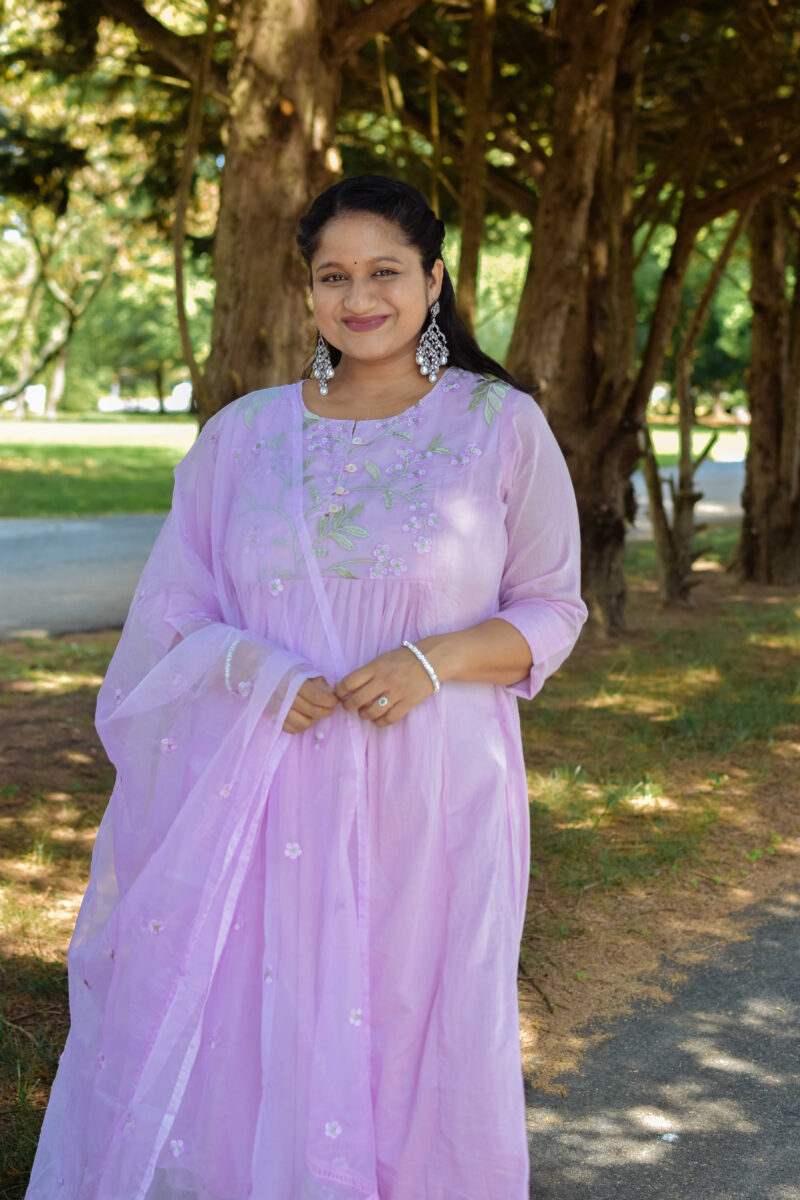 Maternity Friendly Kurta Set, Lilac Kurta set, Pregnancy Kurta set,zircon diamond big statement earrings by Top US Indian Blogger Dreaming Loud